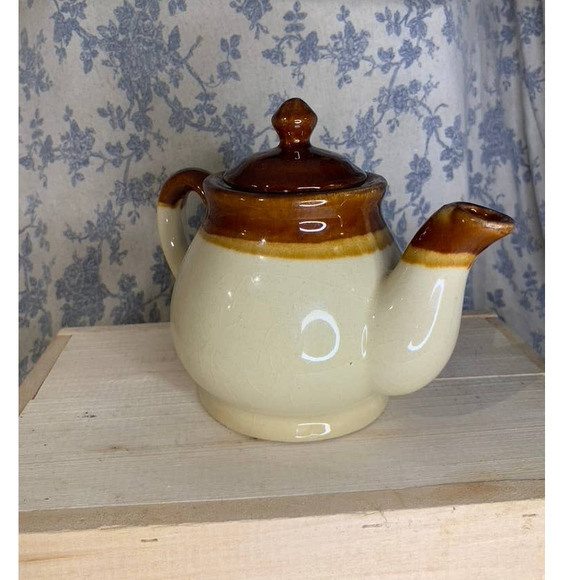 Vintage Teapot 1970s Brown Tan Country Wheat Floral Ceramic - Picture 4 of 11